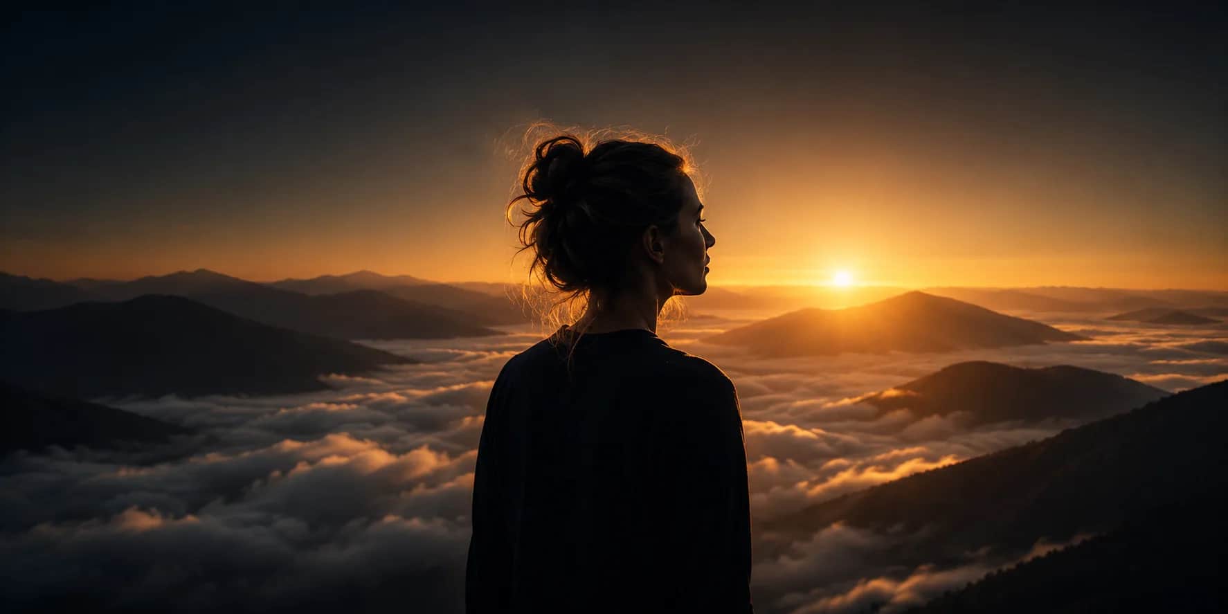 Looking out over the clouds at sunrise