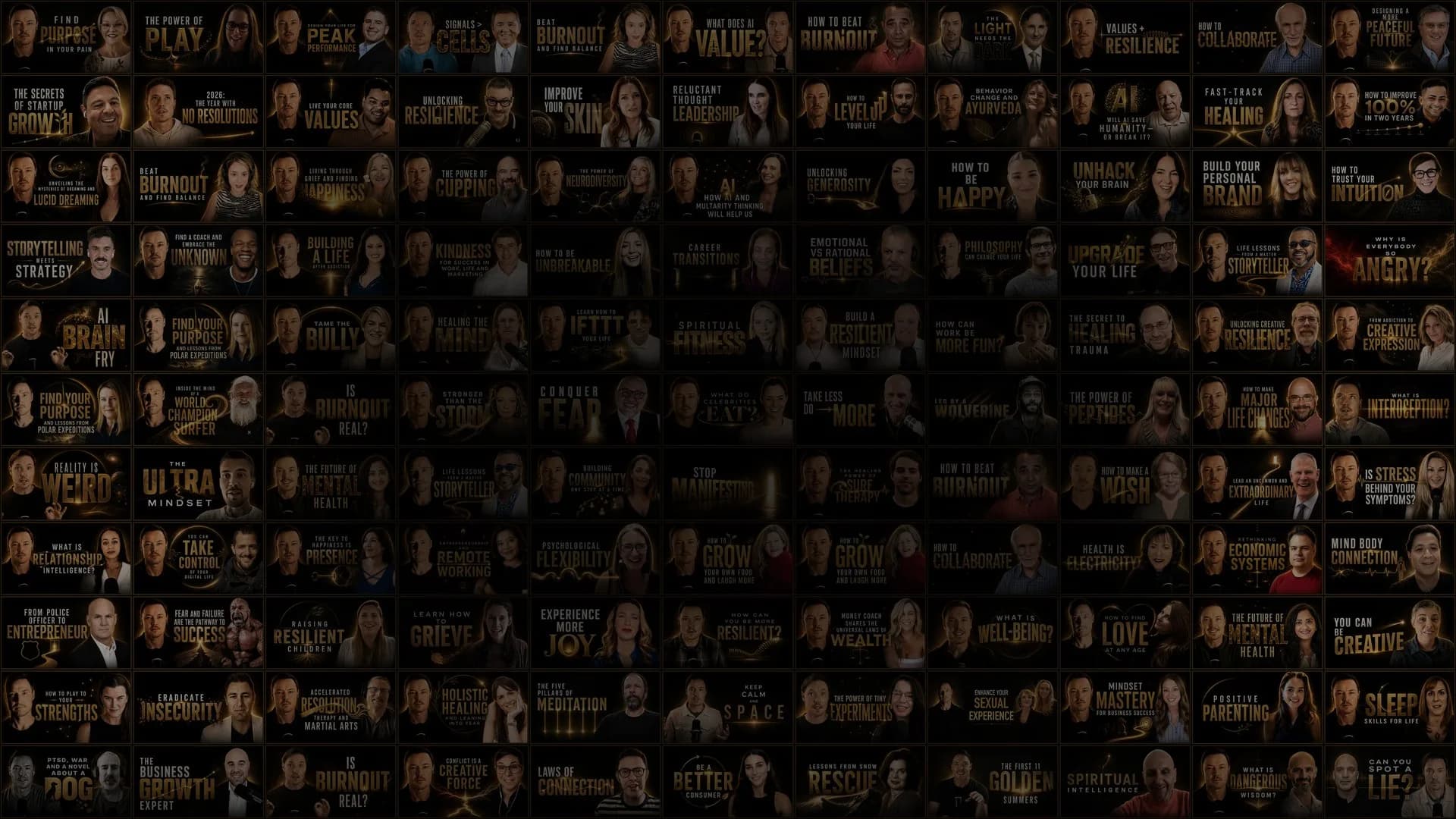 A mosaic of episode artwork from the FLAME podcast archive